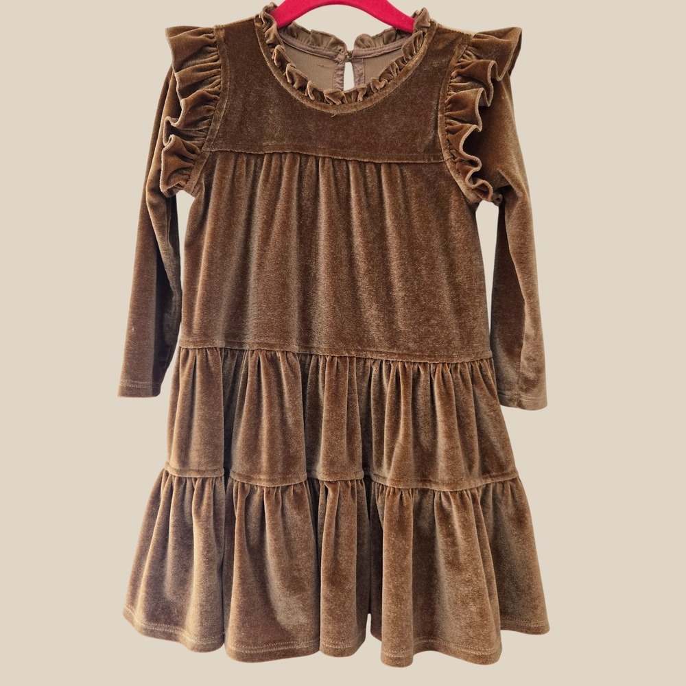 Pink Chicken New York Girls Brown Velvet Ruffle Tiered Dress 3Y JO06230101